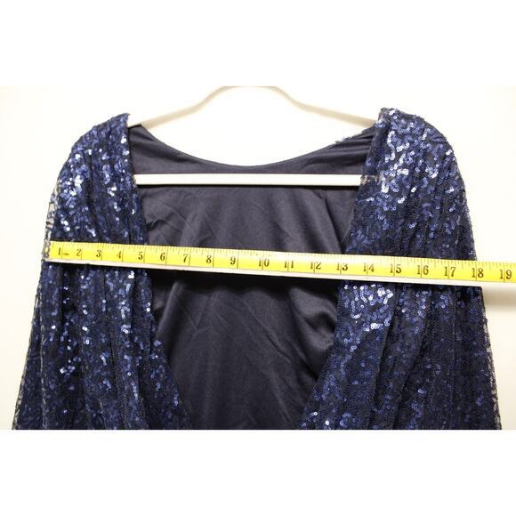Club L Bodycon All Over Sequin Short Dress‎ Women 8 Open Cowl Back Side Zip Blue - Picture 7 of 16